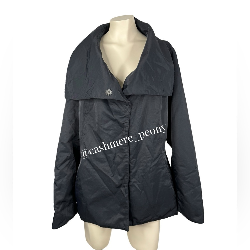 Eileen Fisher Black Bonded Fleece Coat Jacket Large